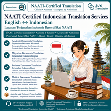 Load image into Gallery viewer, Translation by Bahasa Indonesia to/from English NAATI Certificate Translator
